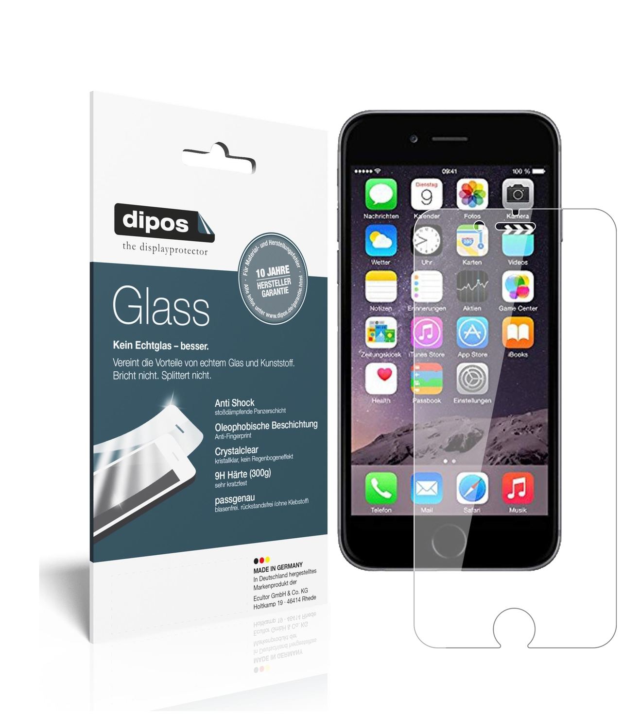 Klare Displayschutzfolie von dipos passend für Apple iPhone 6 / 6S / 7, 9H kratzfest und blasenfrei montiert