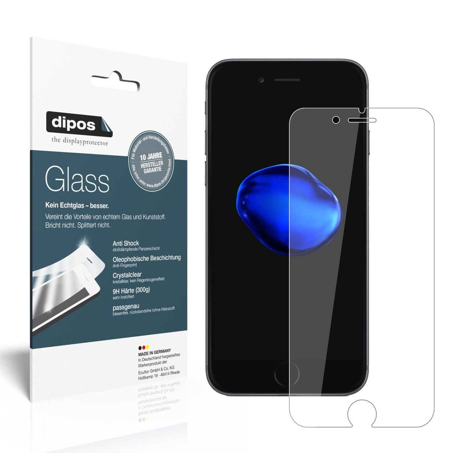 Klare Displayschutzfolie von dipos passend für Apple iPhone 7, 9H kratzfest und blasenfrei montiert