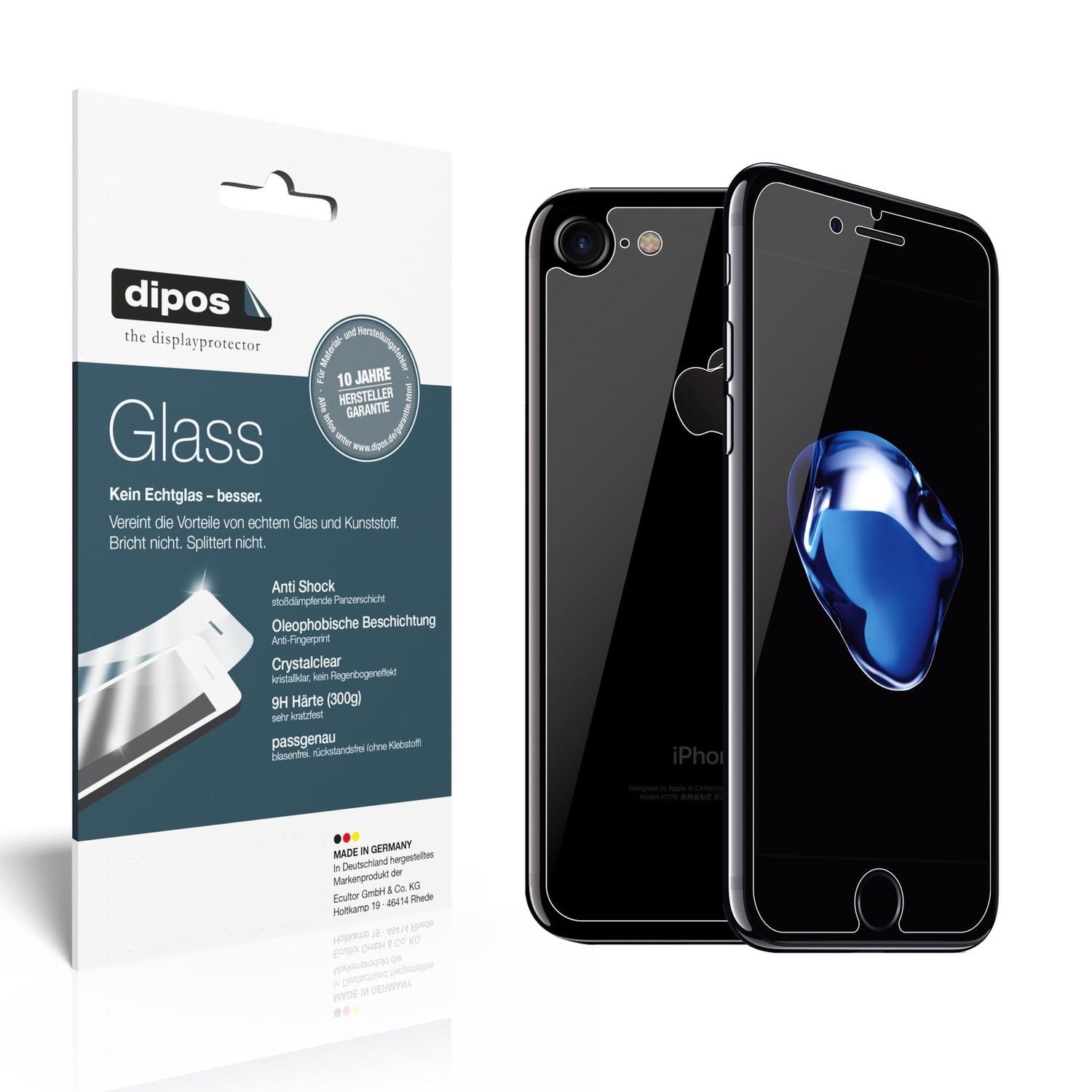 Klare Displayschutzfolie von dipos passend für Apple iPhone 7, 9H kratzfest und blasenfrei montiert