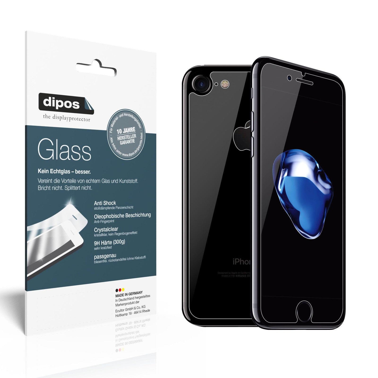 Klare Displayschutzfolie von dipos passend für Apple iPhone 7 Plus, 9H kratzfest und blasenfrei montiert