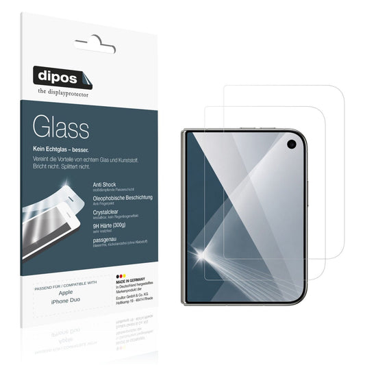 Klare Displayschutzfolie von dipos passend für Apple iPhone Duo Aussenseite, 9H kratzfest und blasenfrei montiert