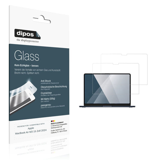 Klare Displayschutzfolie von dipos passend für Apple MacBook Air M3 15 Zoll 2024, 9H kratzfest und blasenfrei montiert