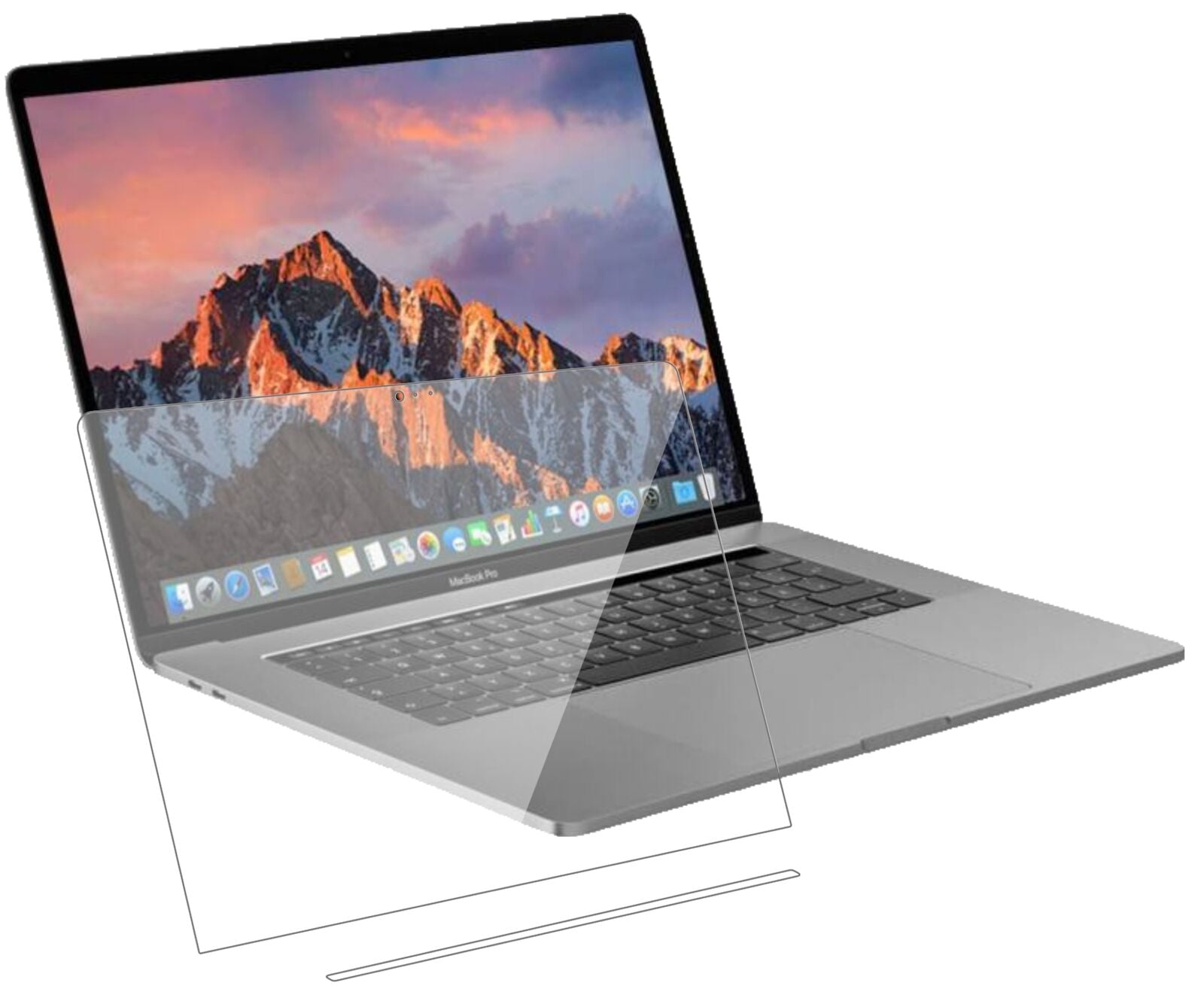 Klare Displayschutzfolie von dipos passend für Apple MacBook Pro 15 Zoll (2019) Touchbar, 9H kratzfest und blasenfrei montiert
