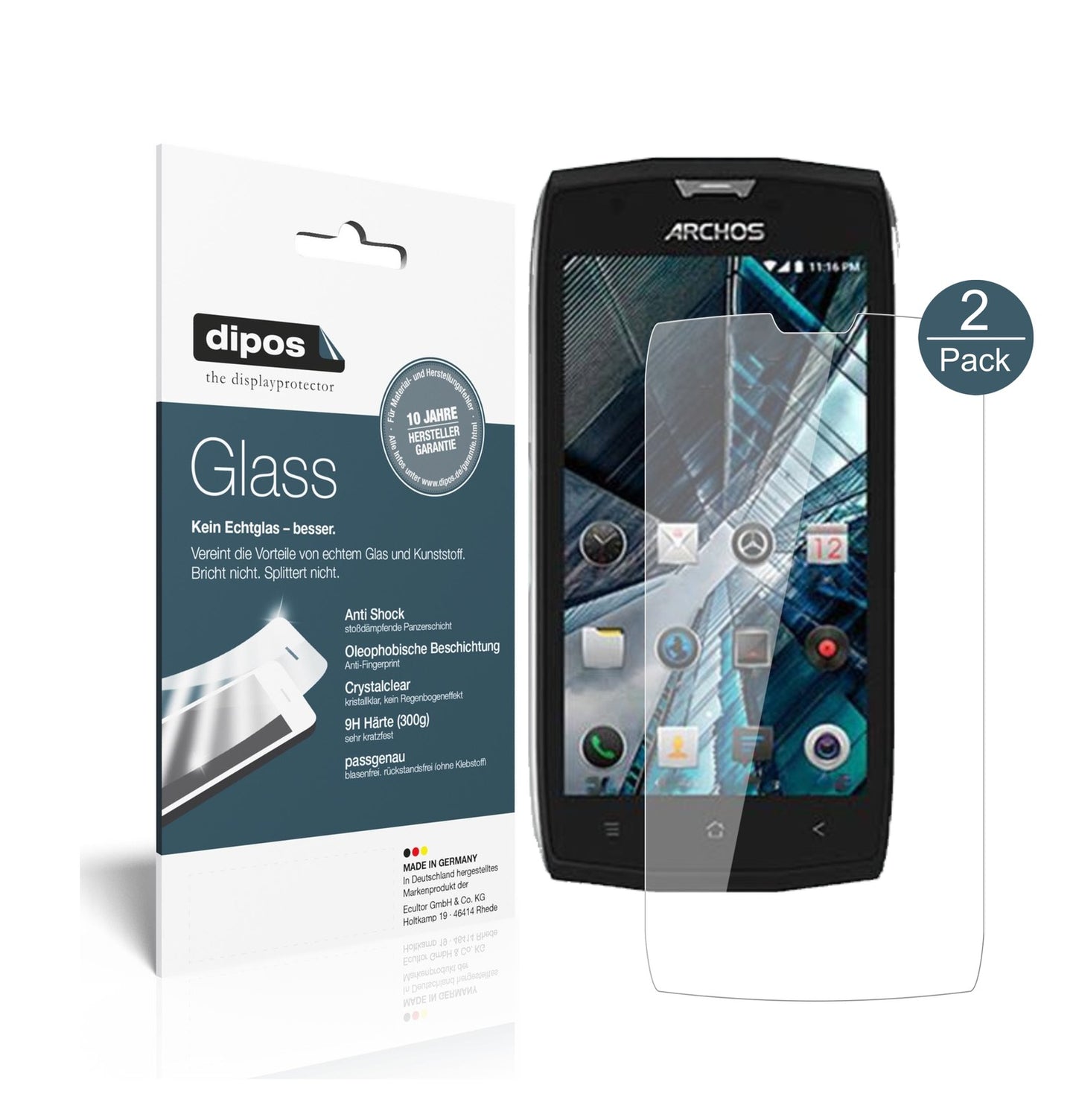 Klare Displayschutzfolie von dipos passend für Archos Sense 50 X, 9H kratzfest und blasenfrei montiert