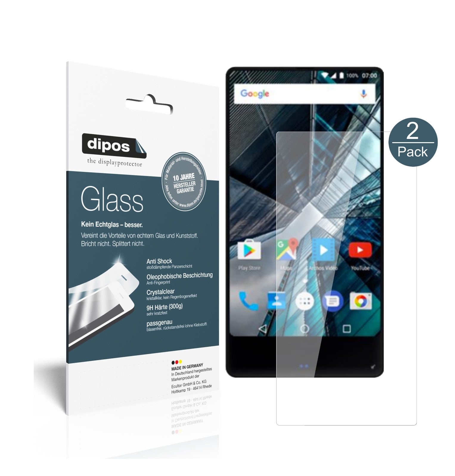Klare Displayschutzfolie von dipos passend für Archos Sense 55 S, 9H kratzfest und blasenfrei montiert
