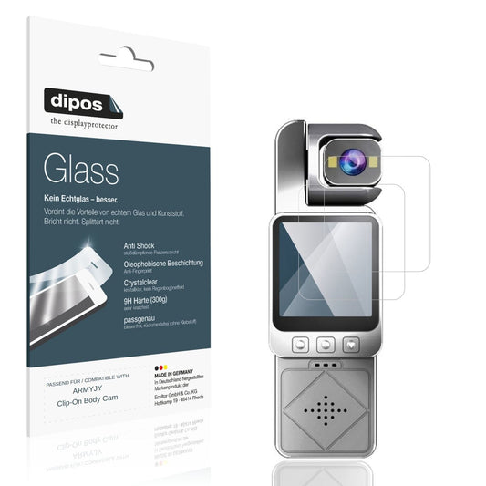 Klare Displayschutzfolie von dipos passend für ARMYJY Clip-On Body Cam, 9H kratzfest und blasenfrei montiert