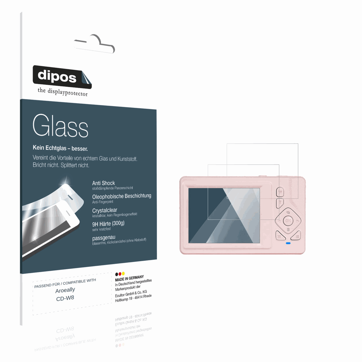 Klare Displayschutzfolie von dipos passend für Aroeally CD-W8, 9H kratzfest und blasenfrei montiert