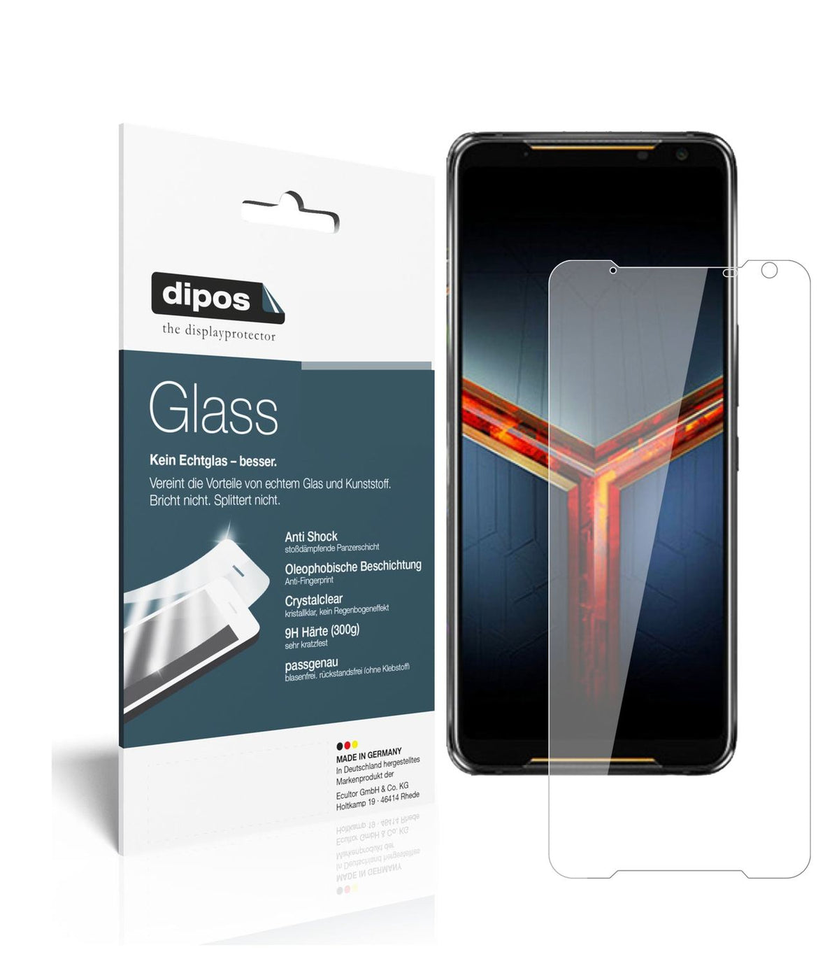 Klare Displayschutzfolie von dipos passend für Asus ROG Phone 2, 9H kratzfest und blasenfrei montiert