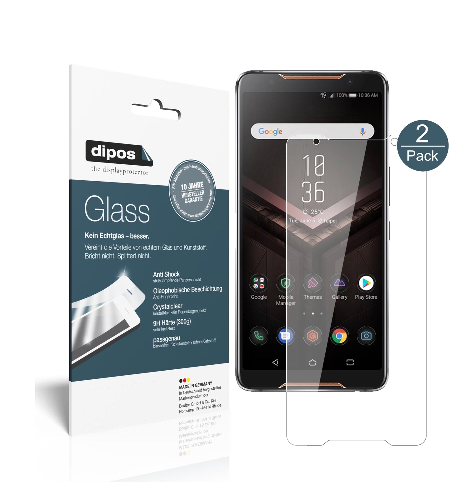Klare Displayschutzfolie von dipos passend für Asus ROG Phone, 9H kratzfest und blasenfrei montiert