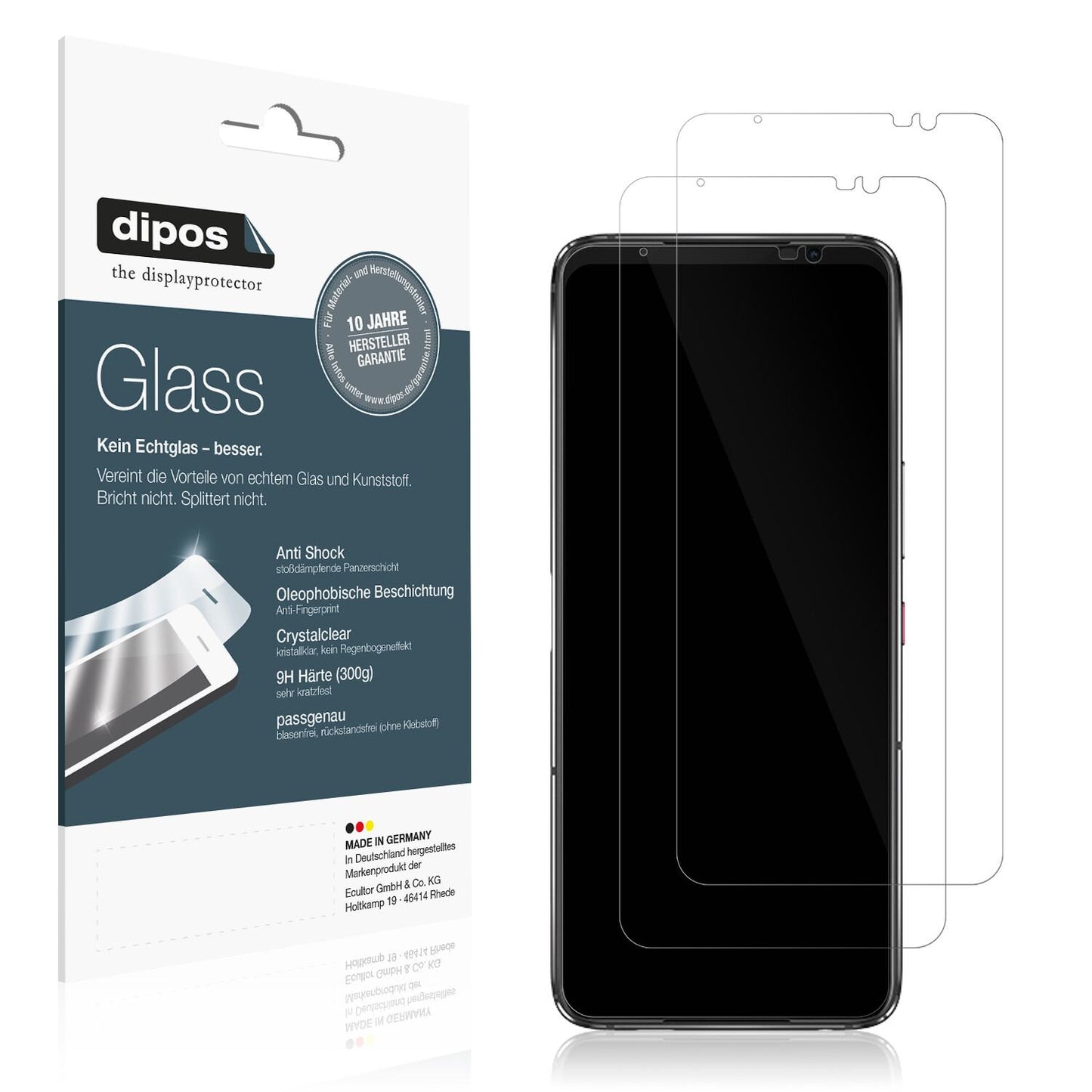 Klare Displayschutzfolie von dipos passend für Asus ROG Phone 7, 9H kratzfest und blasenfrei montiert