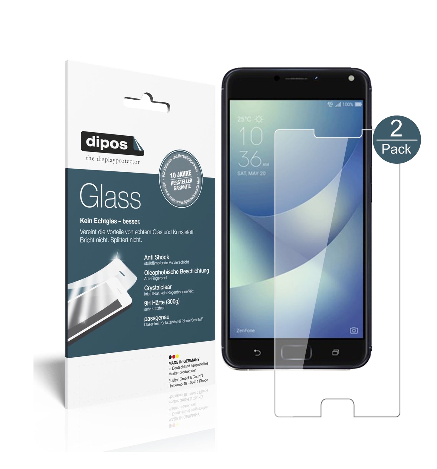 Klare Displayschutzfolie von dipos passend für Asus Zenfone 4 Max 5,5 Zoll ZC554KL, 9H kratzfest und blasenfrei montiert