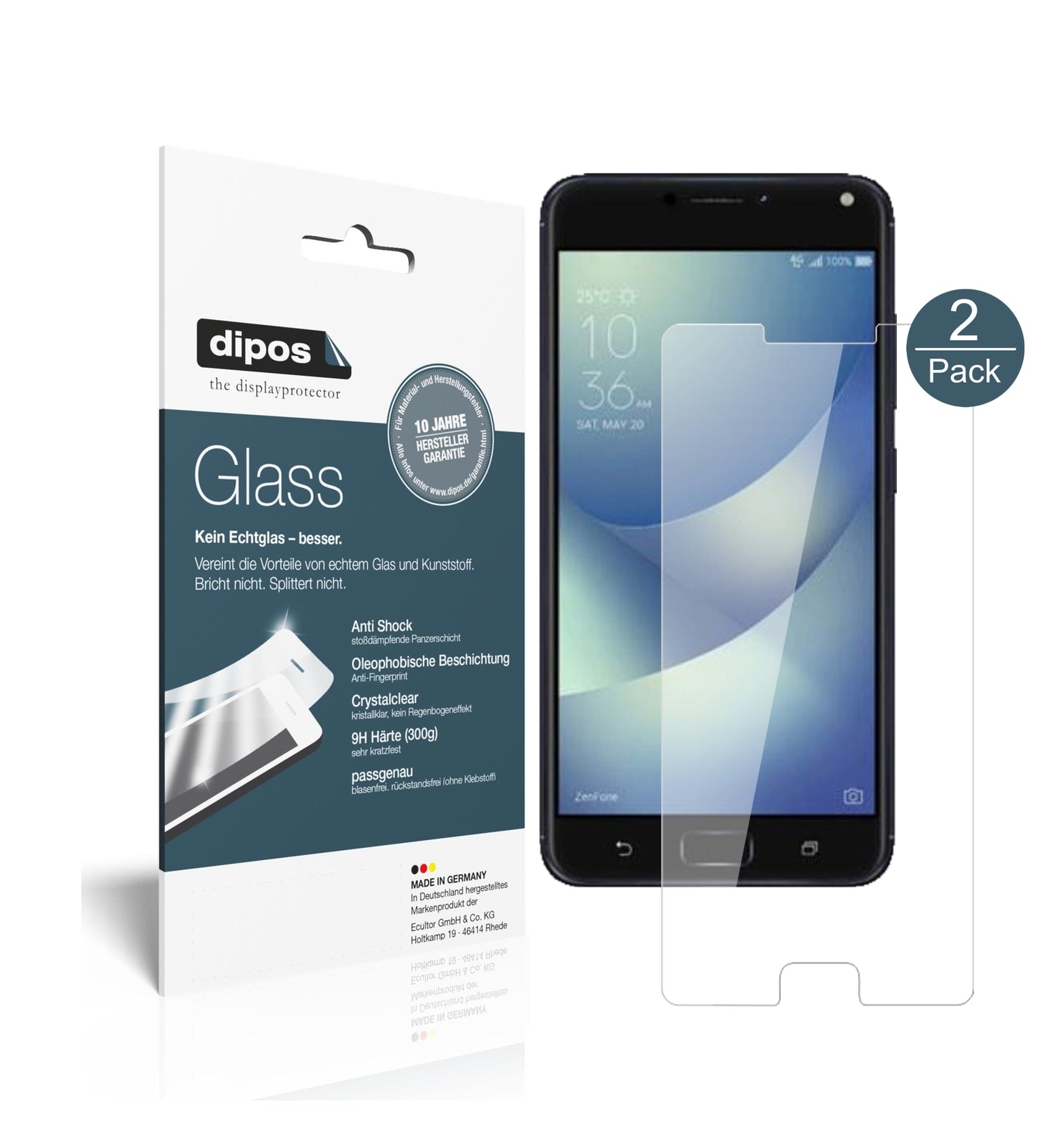 Klare Displayschutzfolie von dipos passend für Asus Zenfone 4 ZE554KL, 9H kratzfest und blasenfrei montiert