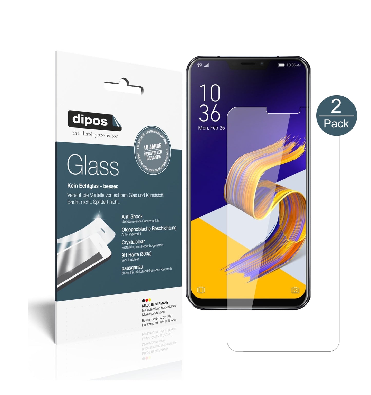 Klare Displayschutzfolie von dipos passend für Asus Zenfone 5Z ZS620KL, 9H kratzfest und blasenfrei montiert