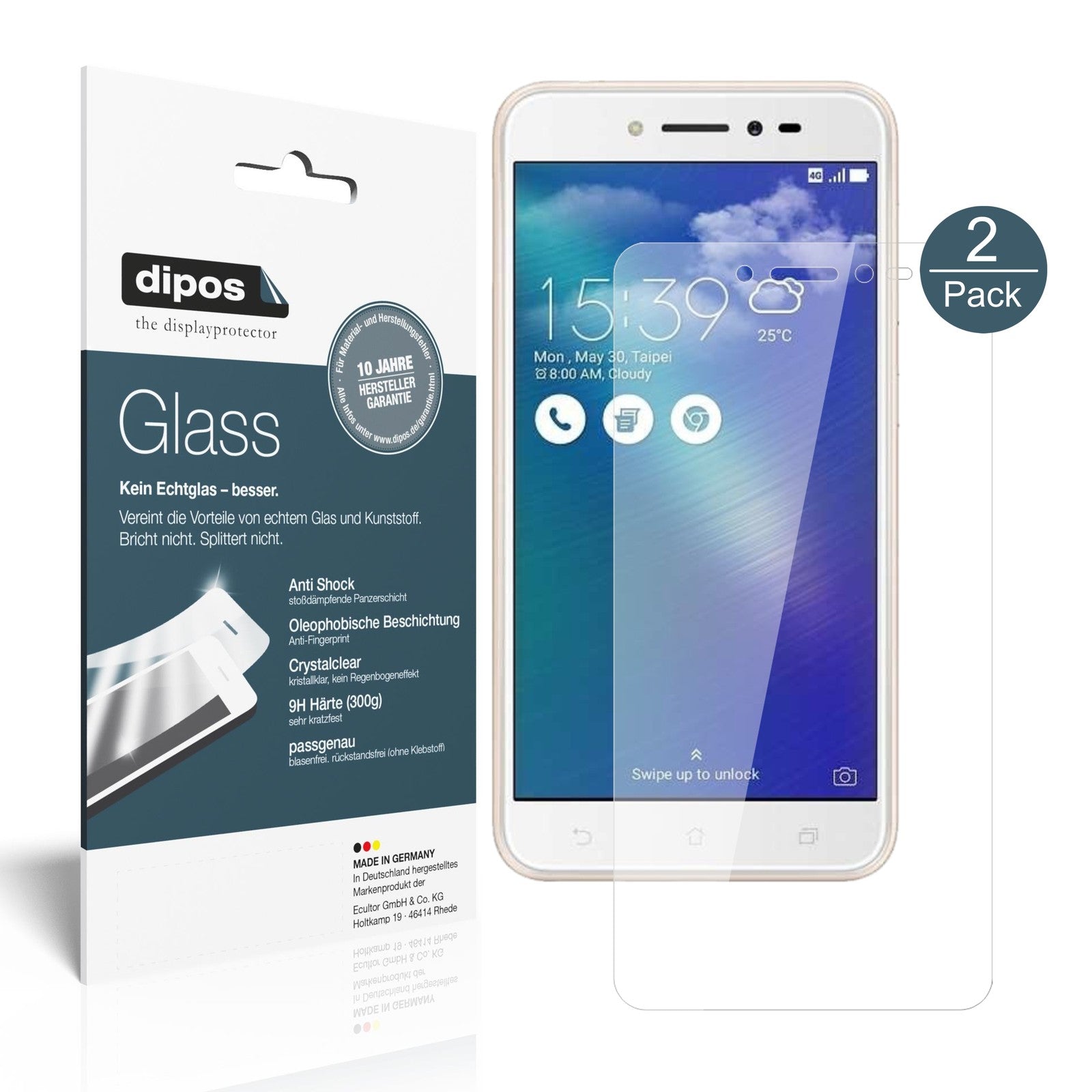 Klare Displayschutzfolie von dipos passend für Asus ZenFone Live ZB501KL, 9H kratzfest und blasenfrei montiert