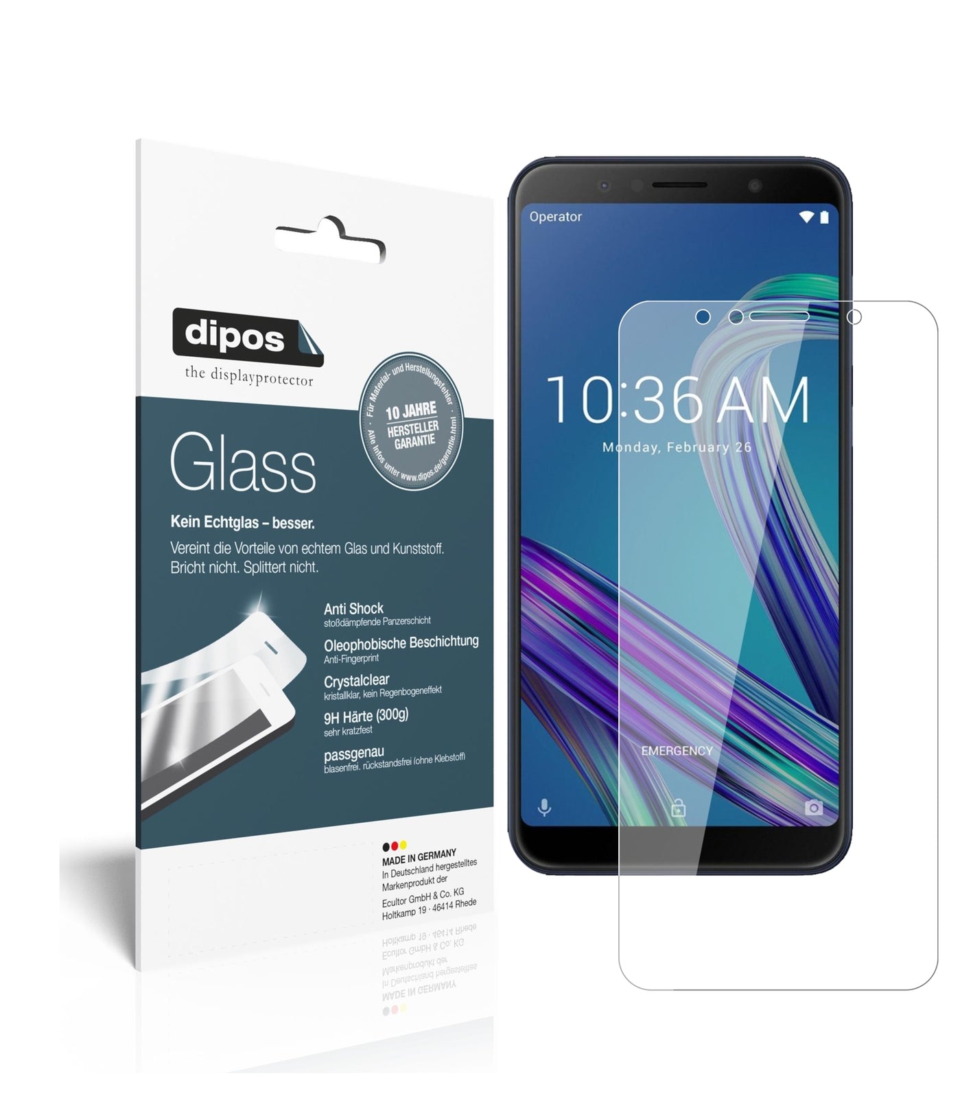 Klare Displayschutzfolie von dipos passend für Asus ZenFone Max M1 (ZB556KL), 9H kratzfest und blasenfrei montiert