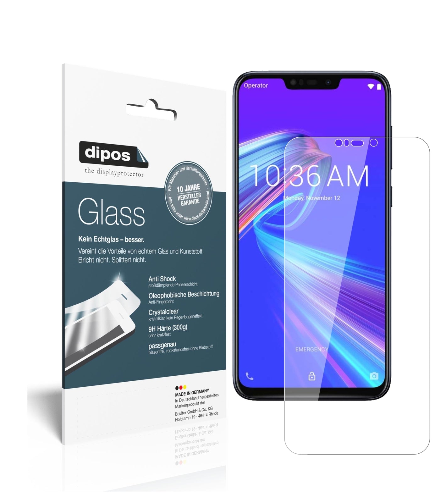 Klare Displayschutzfolie von dipos passend für Asus ZenFone Max (M2), 9H kratzfest und blasenfrei montiert