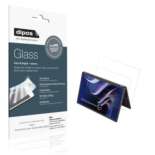Klare Displayschutzfolie von dipos passend für Asus ZenScreen Duo OLED MQ149CF, 9H kratzfest und blasenfrei montiert