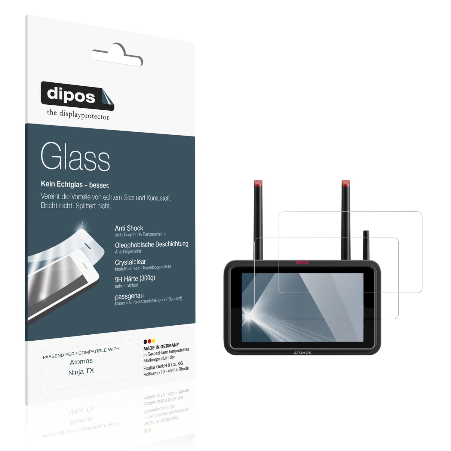 Klare Displayschutzfolie von dipos passend f�r Atomos Ninja TX, 9H kratzfest und blasenfrei montiert