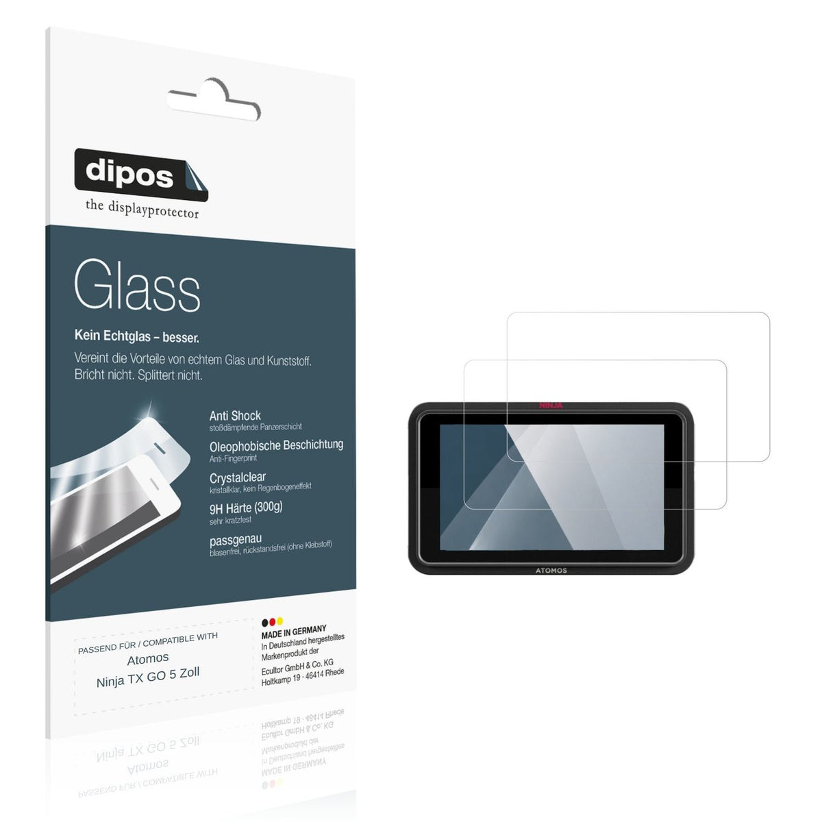 Klare Displayschutzfolie von dipos passend für Atomos Ninja TX GO 5 Zoll, 9H kratzfest und blasenfrei montiert