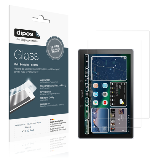 Klare Displayschutzfolie von dipos passend für Atoto X10 10 Zoll, 9H kratzfest und blasenfrei montiert