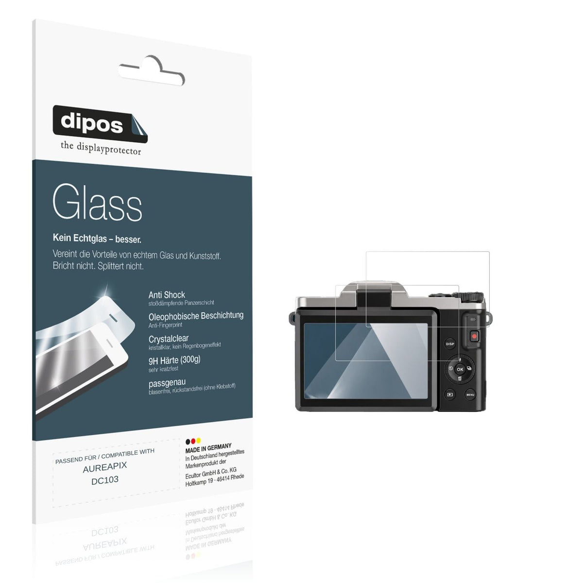 Klare Displayschutzfolie von dipos passend für AUREAPIX DC103, 9H kratzfest und blasenfrei montiert