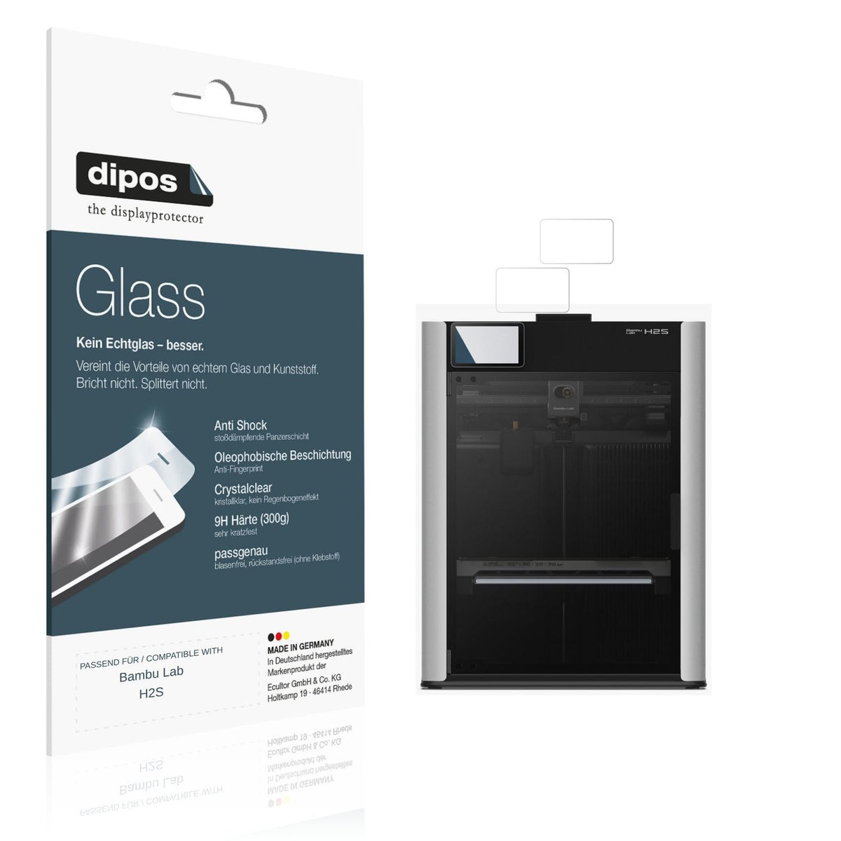 Klare Displayschutzfolie von dipos passend für Bambu Lab H2S, 9H kratzfest und blasenfrei montiert