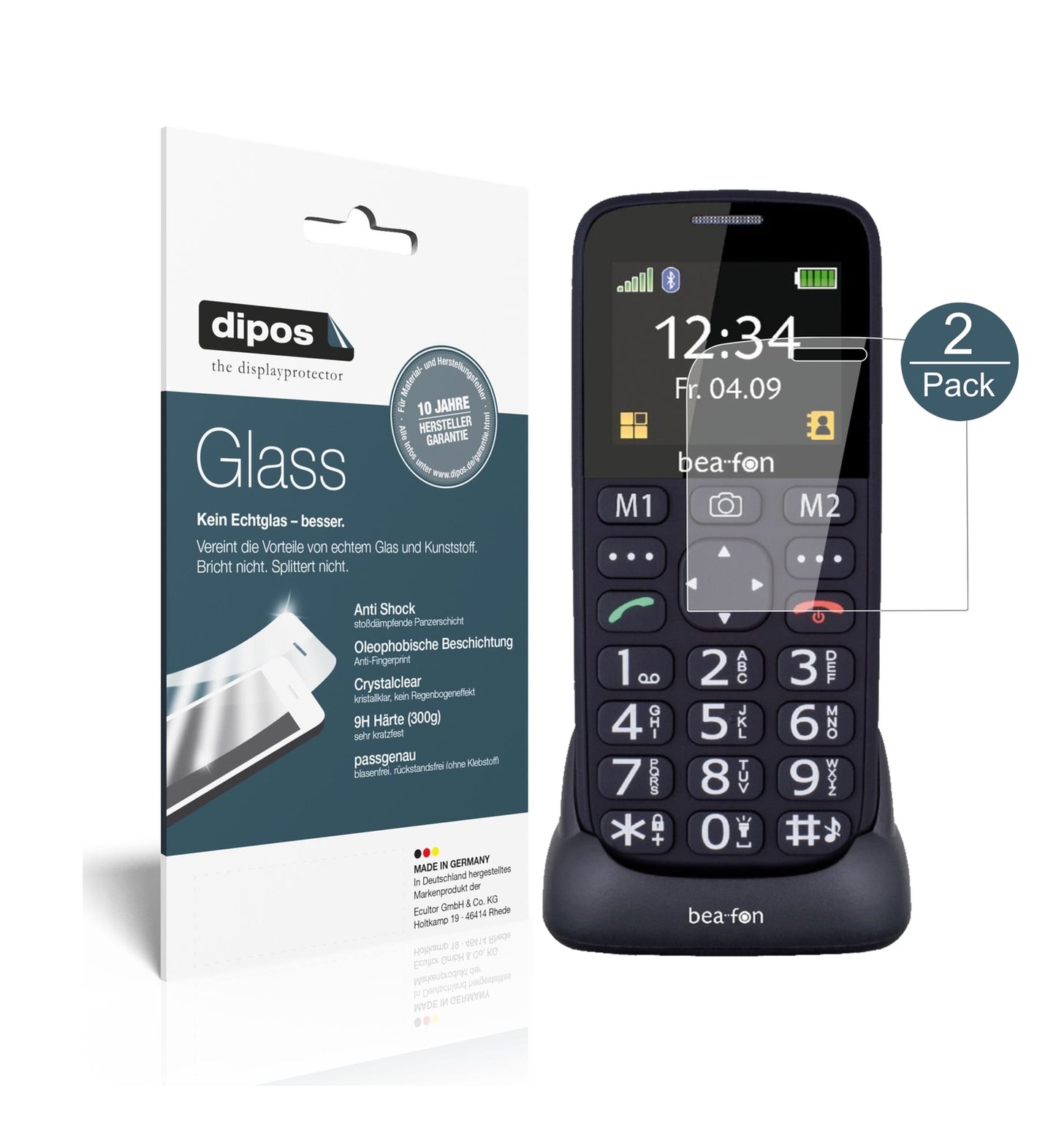 Klare Displayschutzfolie von dipos passend für bea-fon SL240, 9H kratzfest und blasenfrei montiert