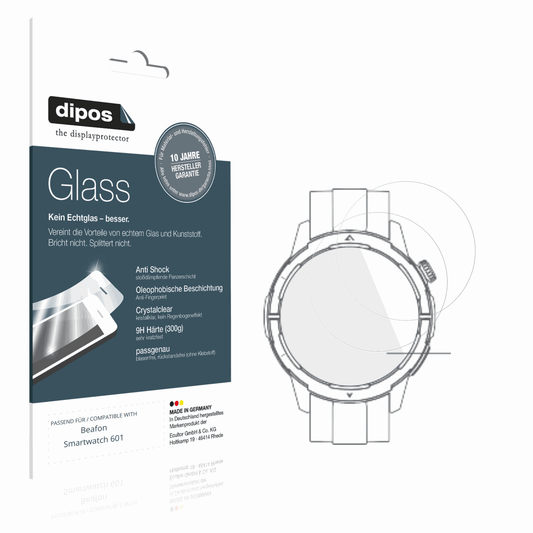 Klare Displayschutzfolie von dipos passend für Beafon Smartwatch 601, 9H kratzfest und blasenfrei montiert