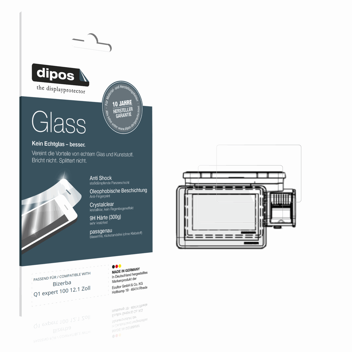 Klare Displayschutzfolie von dipos passend für Bizerba Q1 expert 100 12.1 Zoll, 9H kratzfest und blasenfrei montiert