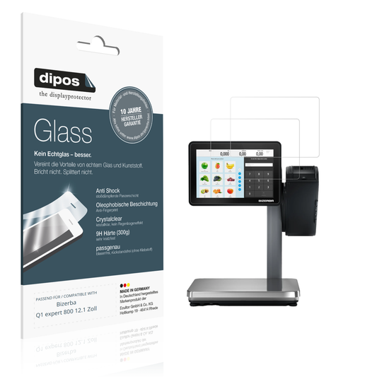 Klare Displayschutzfolie von dipos passend für Bizerba Q1 expert 800 12.1 Zoll, 9H kratzfest und blasenfrei montiert
