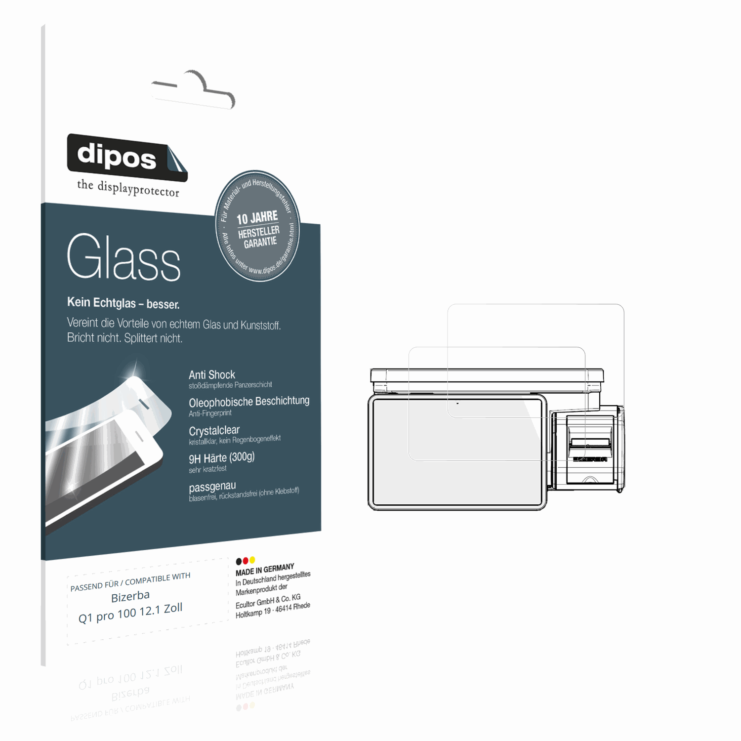 Klare Displayschutzfolie von dipos passend für Bizerba Q1 pro 100 12.1 Zoll, 9H kratzfest und blasenfrei montiert