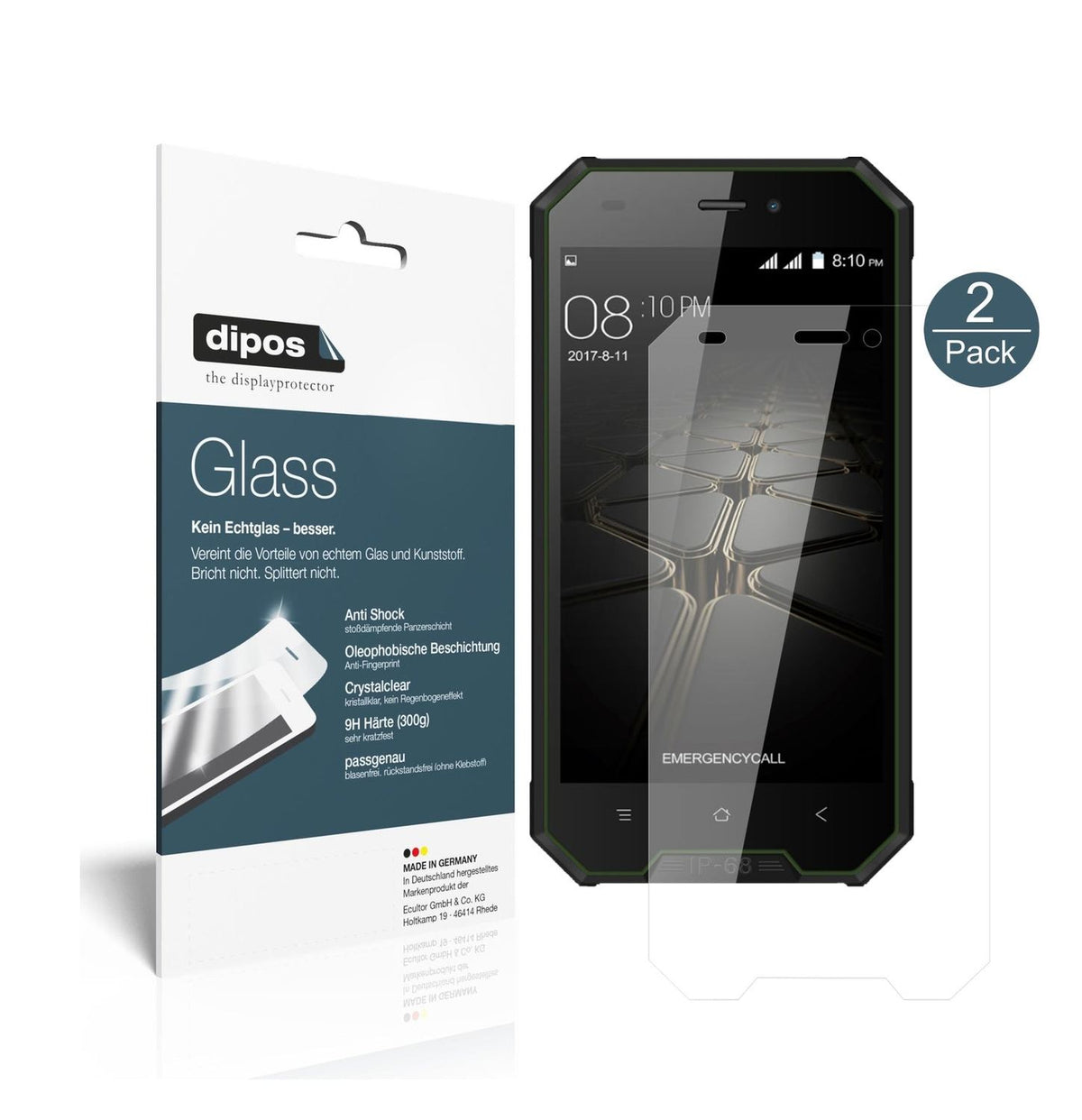 Klare Displayschutzfolie von dipos passend für Blackview BV4000 Pro, 9H kratzfest und blasenfrei montiert