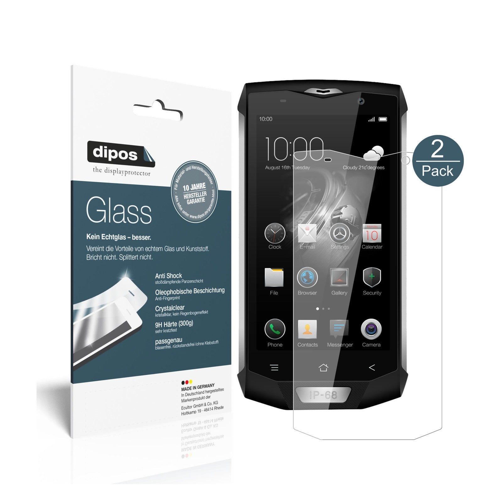Klare Displayschutzfolie von dipos passend für Blackview BV8000 Pro, 9H kratzfest und blasenfrei montiert