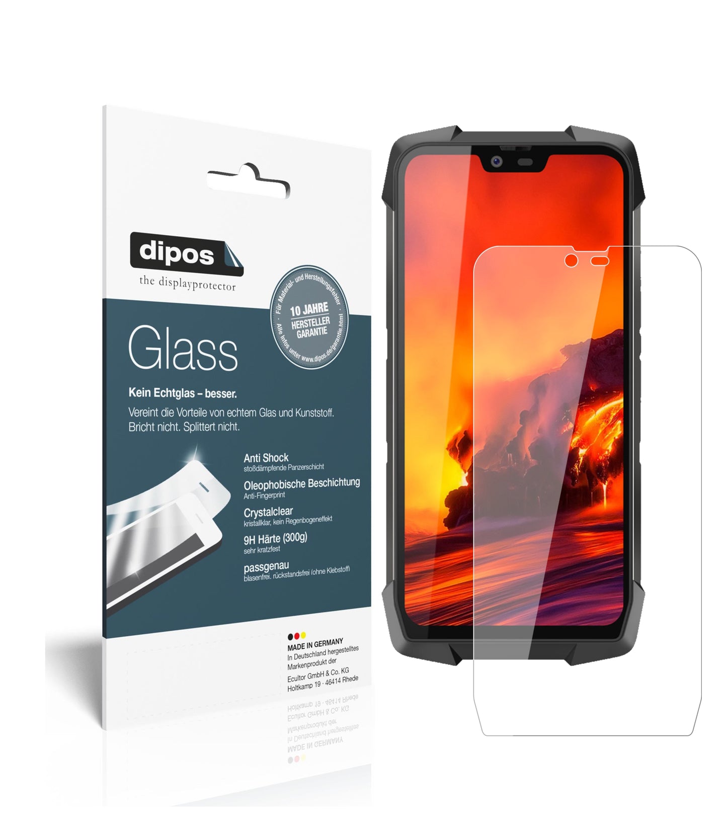 Klare Displayschutzfolie von dipos passend für Blackview BV9700 Pro, 9H kratzfest und blasenfrei montiert