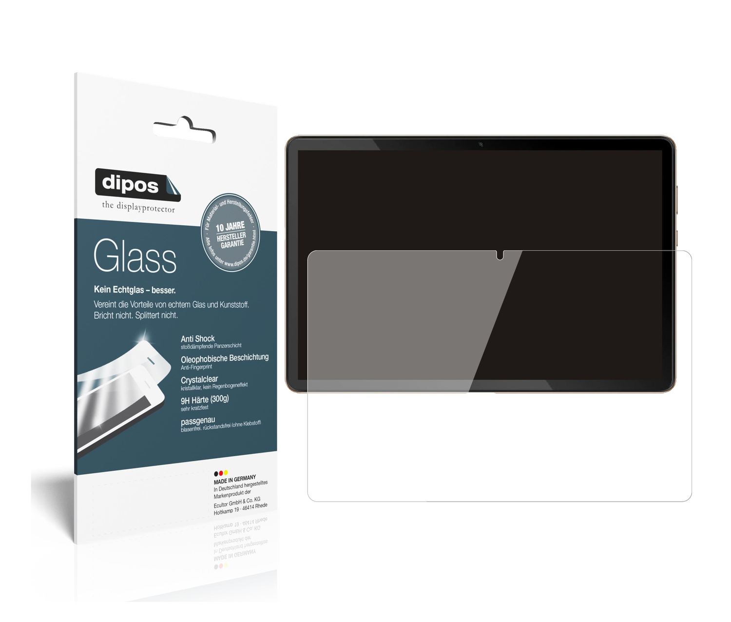 Klare Displayschutzfolie von dipos passend für Blackview Tab 10, 9H kratzfest und blasenfrei montiert