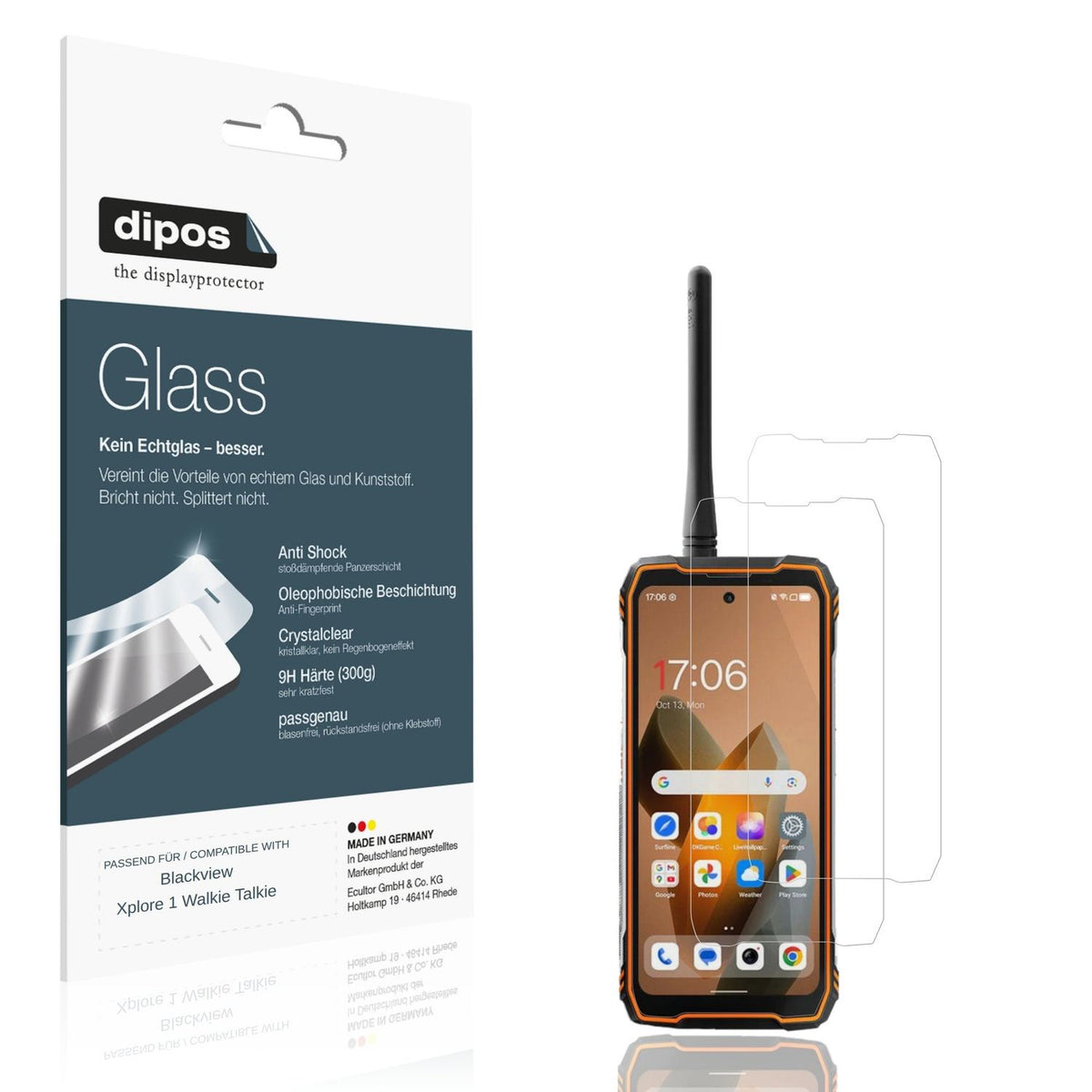 Klare Displayschutzfolie von dipos passend für Blackview Xplore 1 Walkie Talkie, 9H kratzfest und blasenfrei montiert