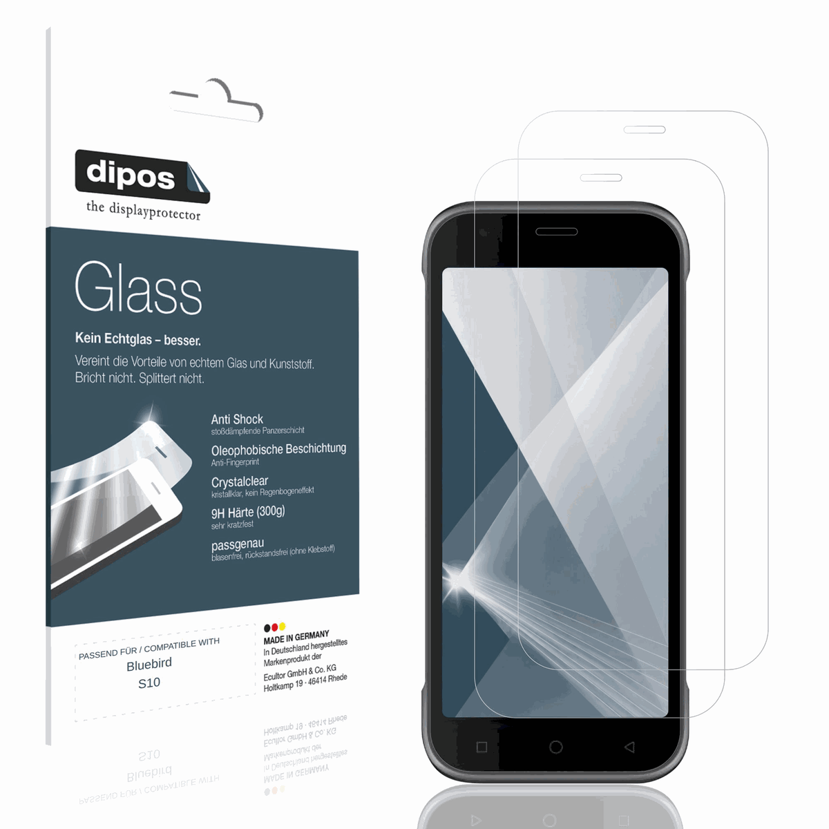 Klare Displayschutzfolie von dipos passend für Bluebird S10, 9H kratzfest und blasenfrei montiert