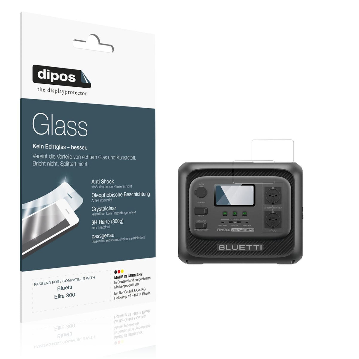 Klare Displayschutzfolie von dipos passend für Bluetti Elite 300, 9H kratzfest und blasenfrei montiert