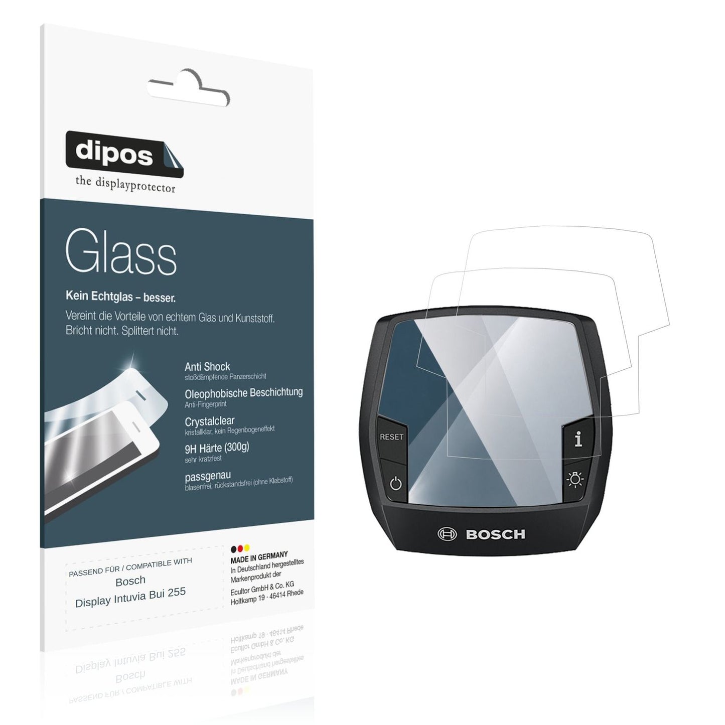 Klare Displayschutzfolie von dipos passend für Bosch Display Intuvia Bui 255, 9H kratzfest und blasenfrei montiert