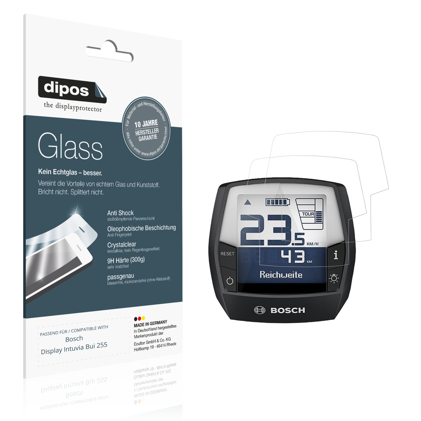 Klare Displayschutzfolie von dipos passend für Bosch Display Intuvia Bui 255, 9H kratzfest und blasenfrei montiert
