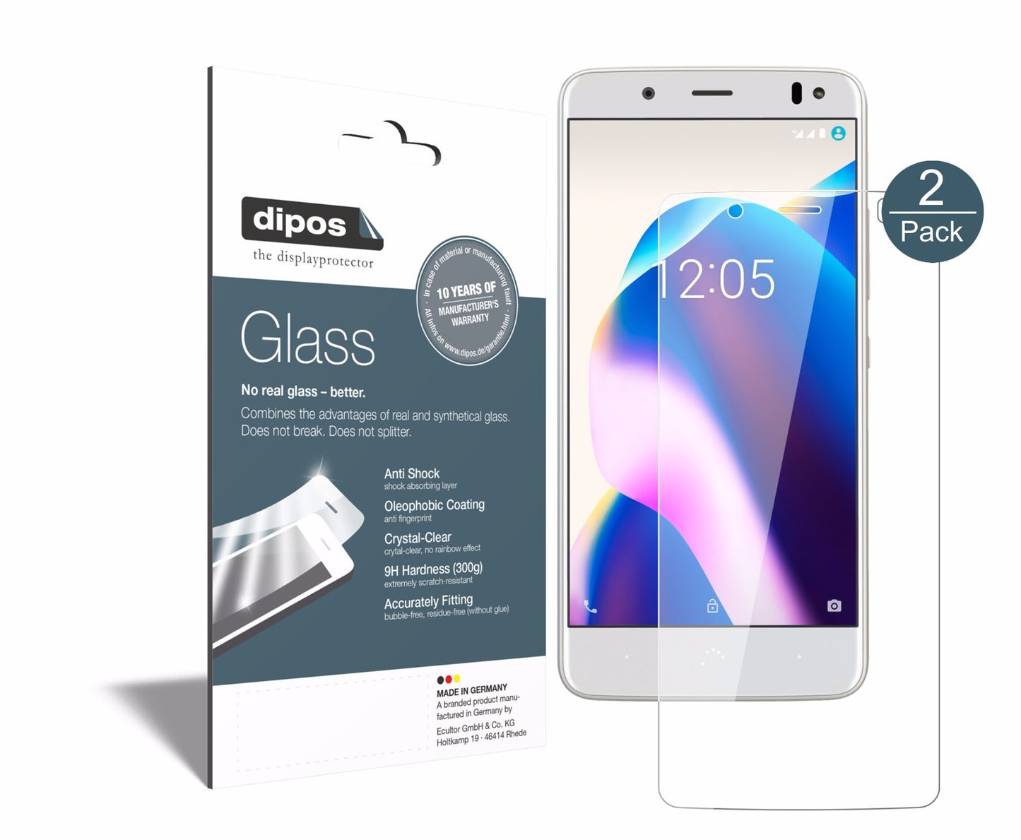 Klare Displayschutzfolie von dipos passend für BQ Aquaris U2 Lite, 9H kratzfest und blasenfrei montiert