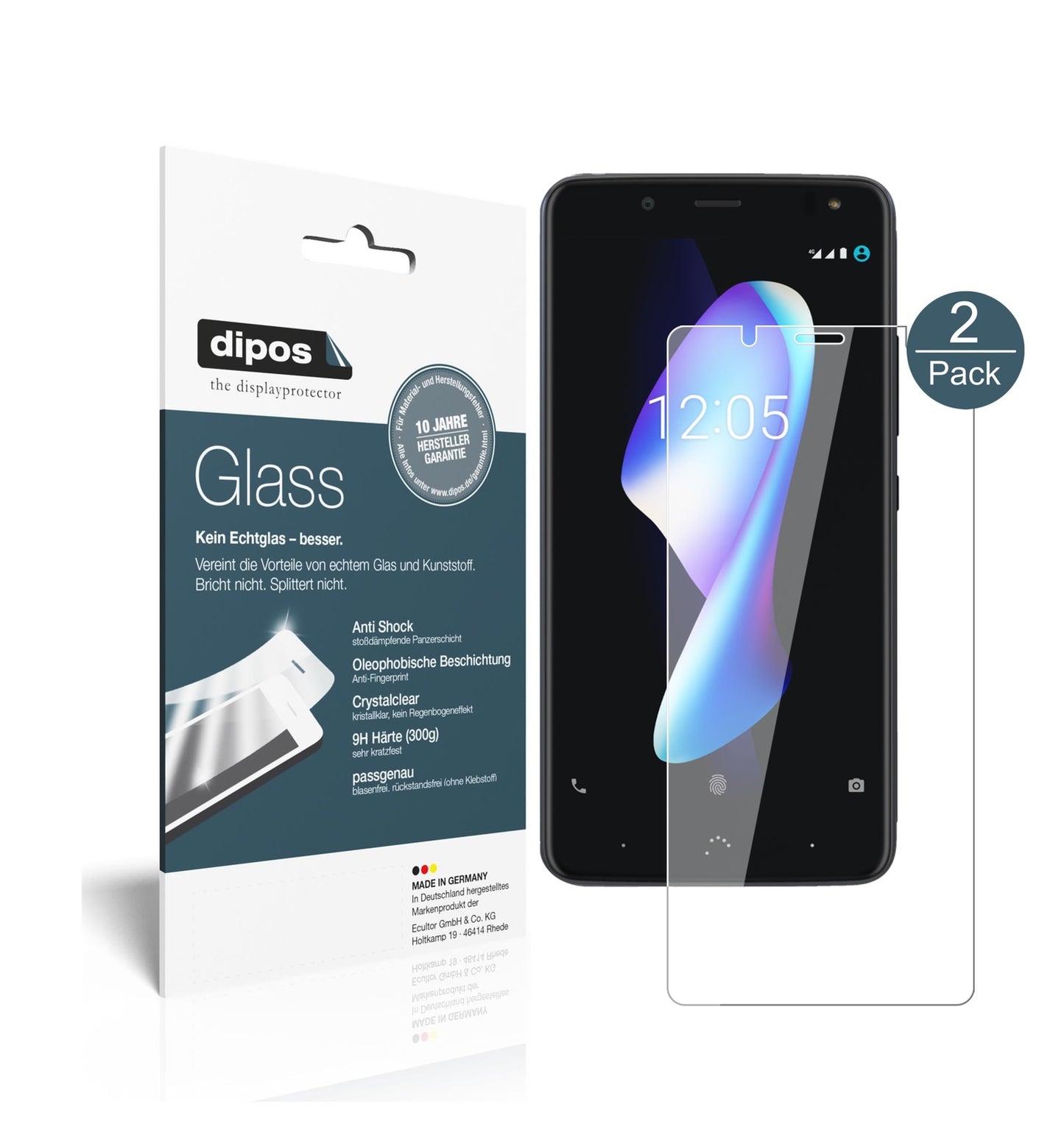 Klare Displayschutzfolie von dipos passend für BQ Aquaris V, 9H kratzfest und blasenfrei montiert