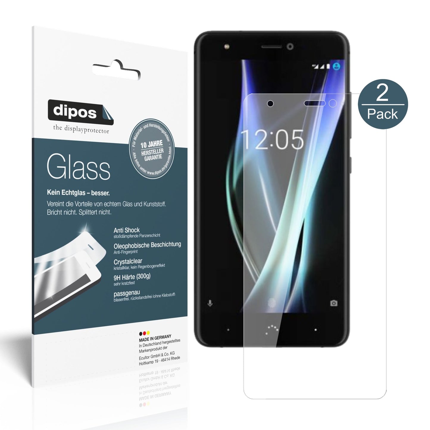 Klare Displayschutzfolie von dipos passend für BQ Aquaris X, 9H kratzfest und blasenfrei montiert