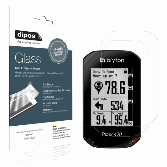 Klare Displayschutzfolie von dipos passend für Bryton Rider 420, 9H kratzfest und blasenfrei montiert