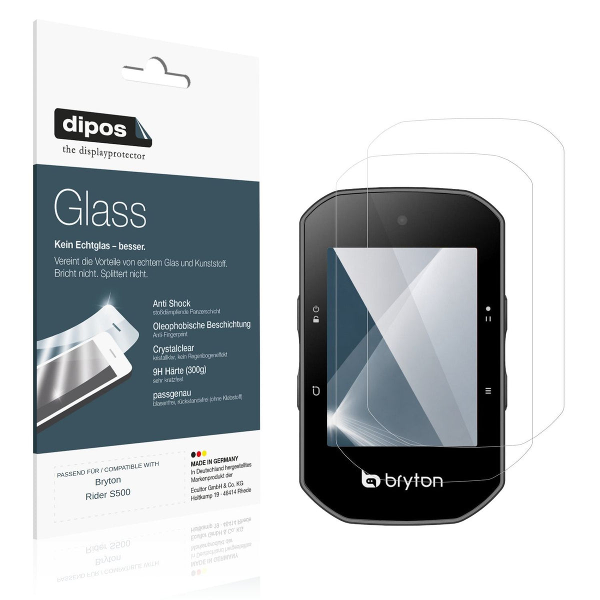Klare Displayschutzfolie von dipos passend für Bryton Rider S500, 9H kratzfest und blasenfrei montiert