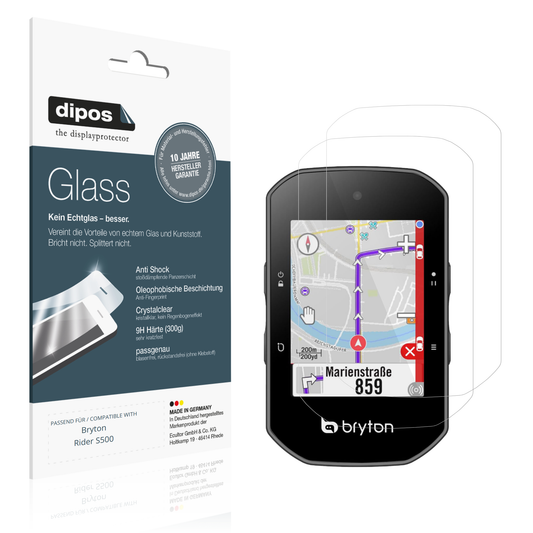 Klare Displayschutzfolie von dipos passend für Bryton Rider S500, 9H kratzfest und blasenfrei montiert