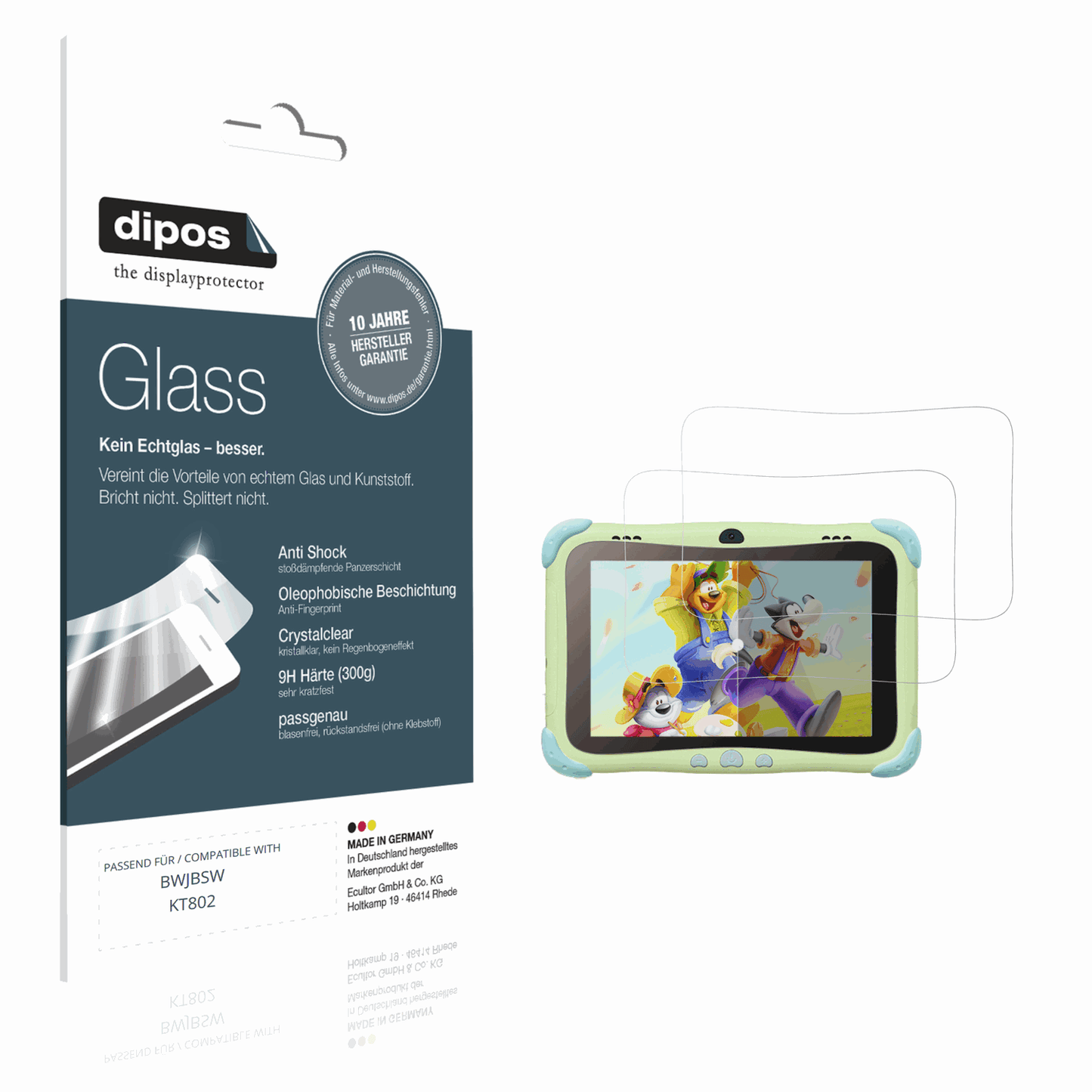 Klare Displayschutzfolie von dipos passend für BWJBSW KT802, 9H kratzfest und blasenfrei montiert