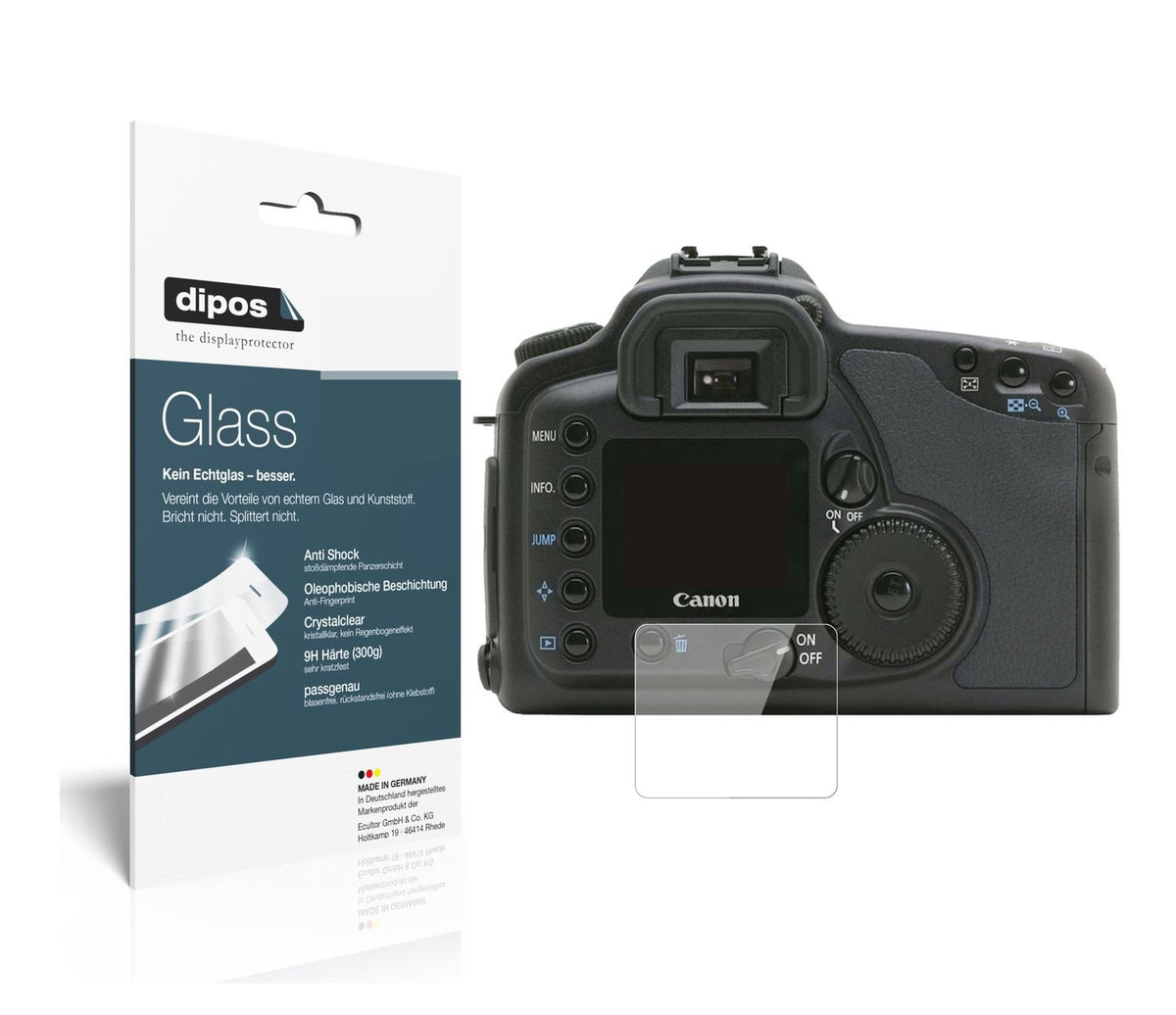 Klare Displayschutzfolie von dipos passend für Canon Eos 10D, 9H kratzfest und blasenfrei montiert