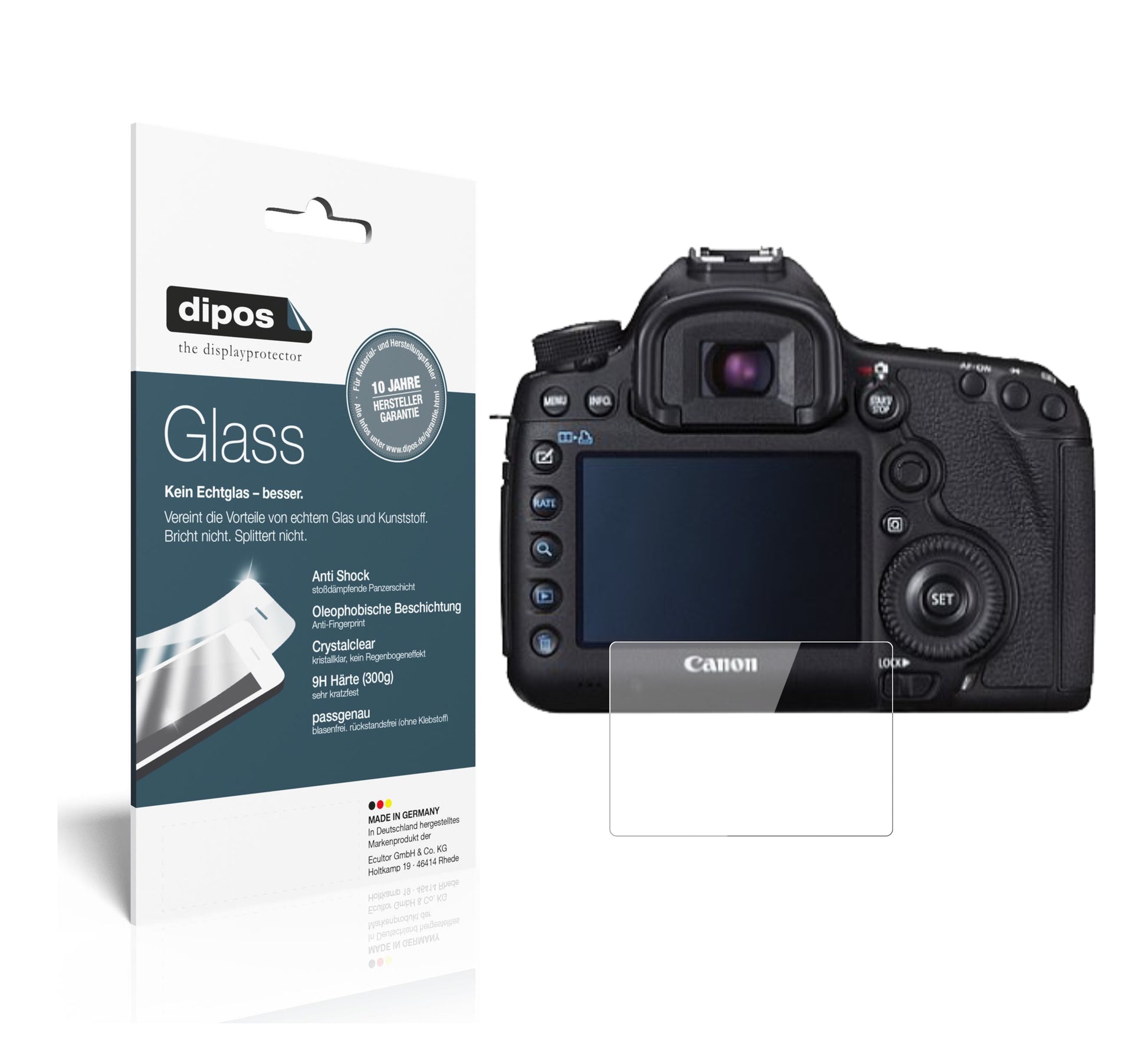 Klare Displayschutzfolie von dipos passend für Canon EOS 5D Mark III, 9H kratzfest und blasenfrei montiert
