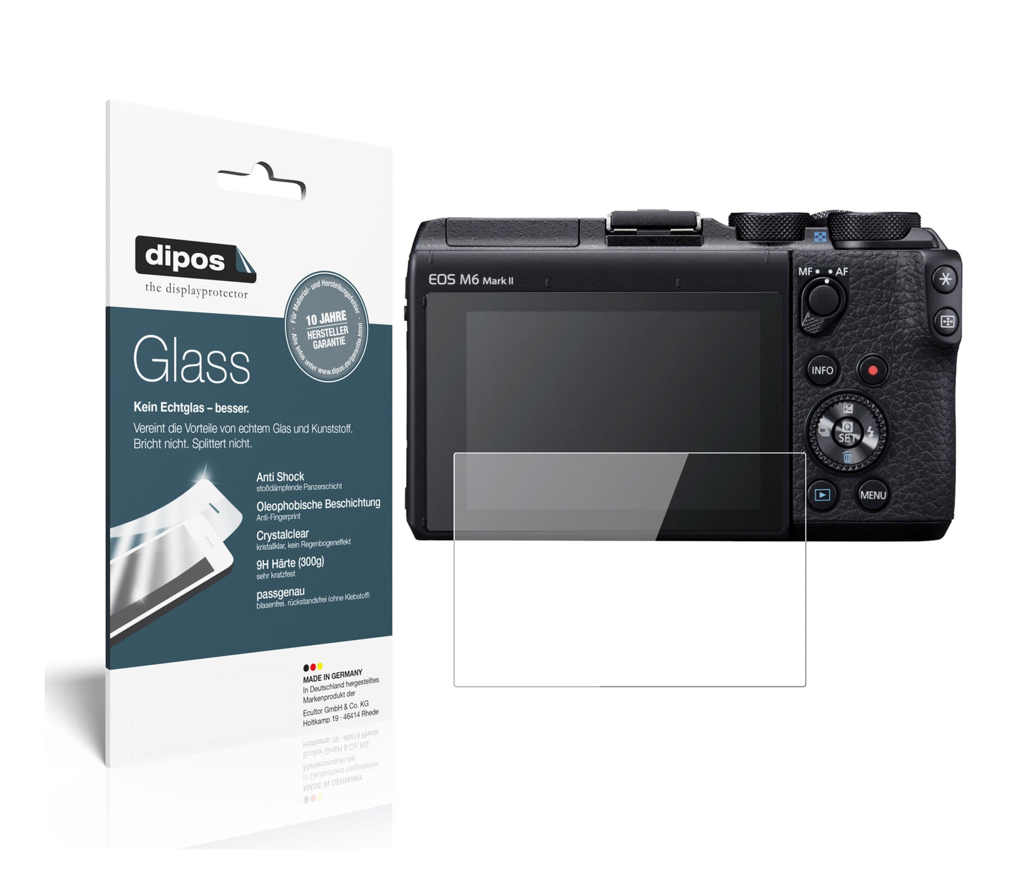Klare Displayschutzfolie von dipos passend für Canon EOS M6 Mark II, 9H kratzfest und blasenfrei montiert